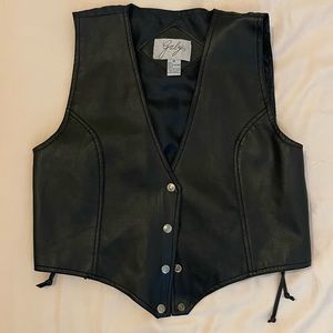 Black leather lace up vest